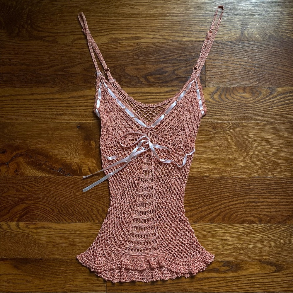Vintage peach pink crochet camisole